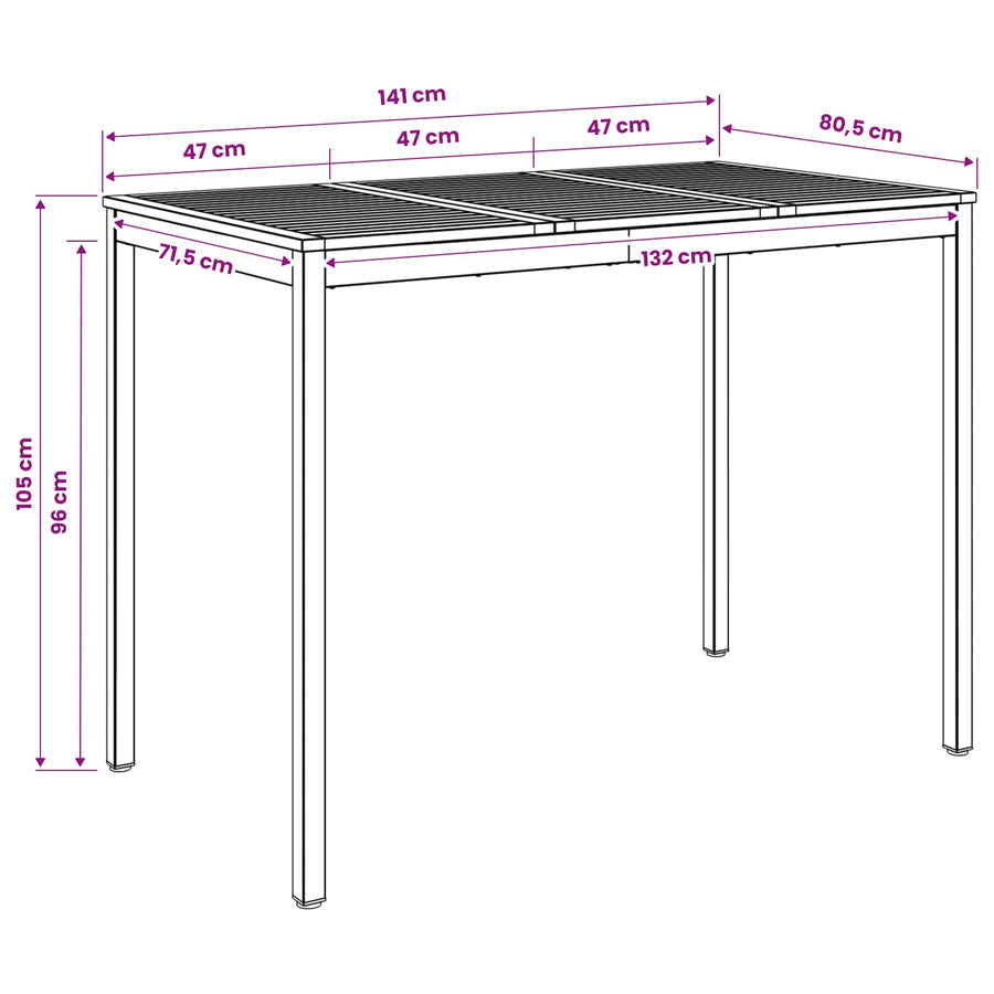 Tuinbar Tafel Naturel en Zwart 141 x 80,5 x 105 cm