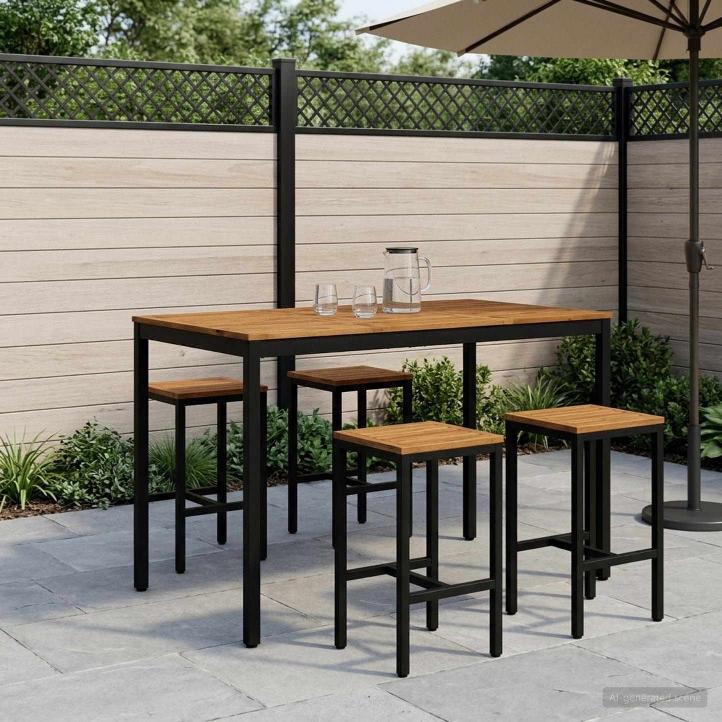 Tuinbar Tafel Naturel en Zwart 147 x 88,5 x 105 cm