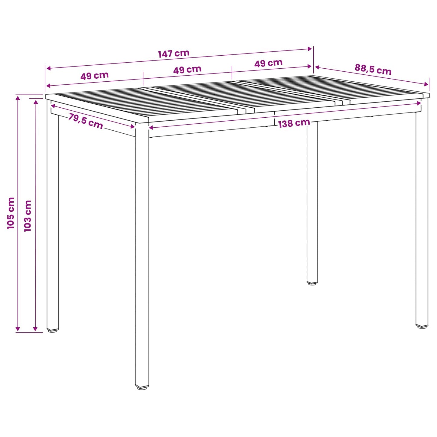 Tuinbar Tafel Naturel en Zwart 147 x 88,5 x 105 cm