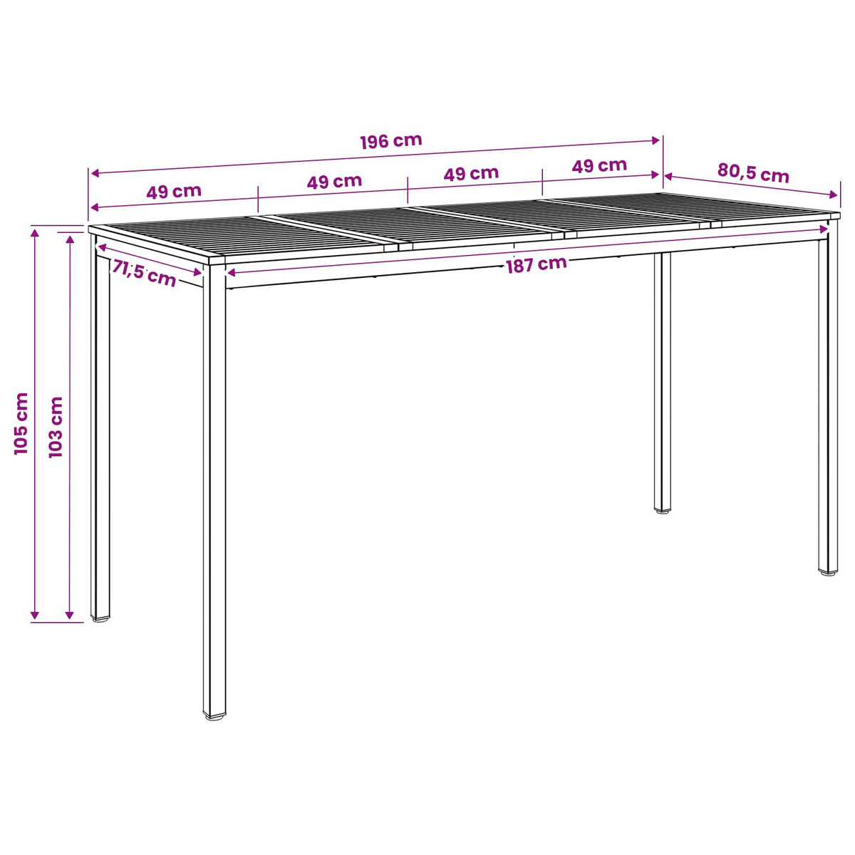 Tuinbar Tafel Natuurlijk en Koffie 196 x 80,5 x 105 cm