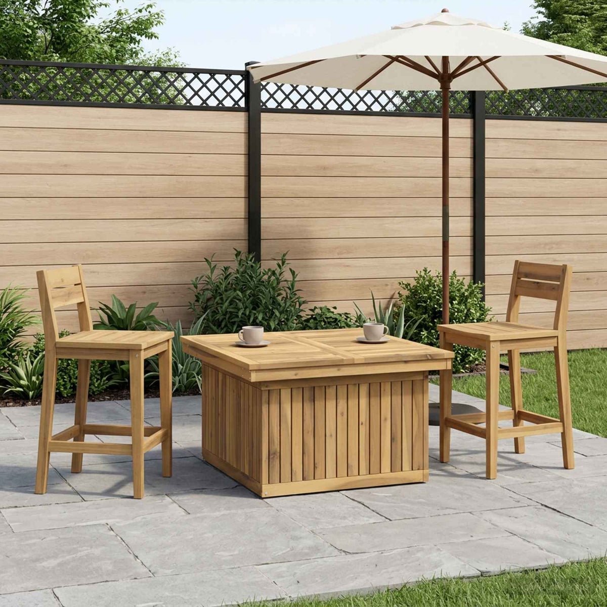 Tuinfoto Tafel Massief Acaciahout Hoogte Verstelbaar Wit