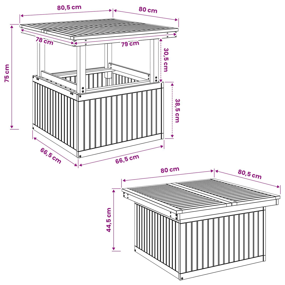 Tuinfoto Tafel Massief Acaciahout Hoogte Verstelbaar Wit