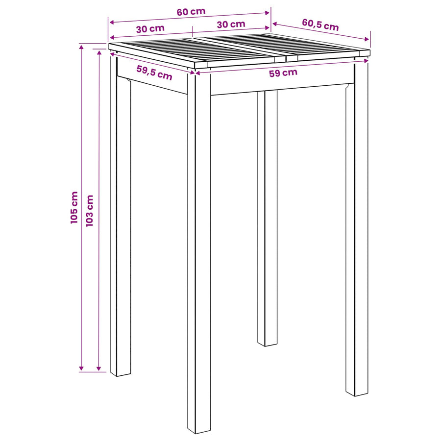 Tuinbar Tafel Wit 60 x 60,5 x 105 cm Massief Acaciahout
