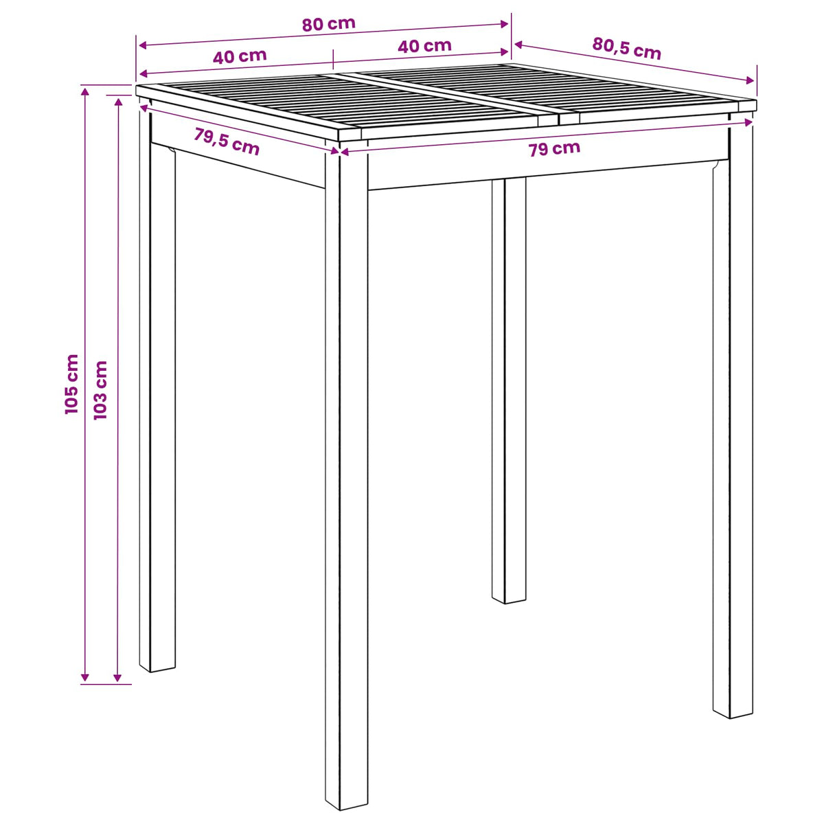 Tuinbar Tafel Wit 80 x 80,5 x 105 cm Massief Acaciahout