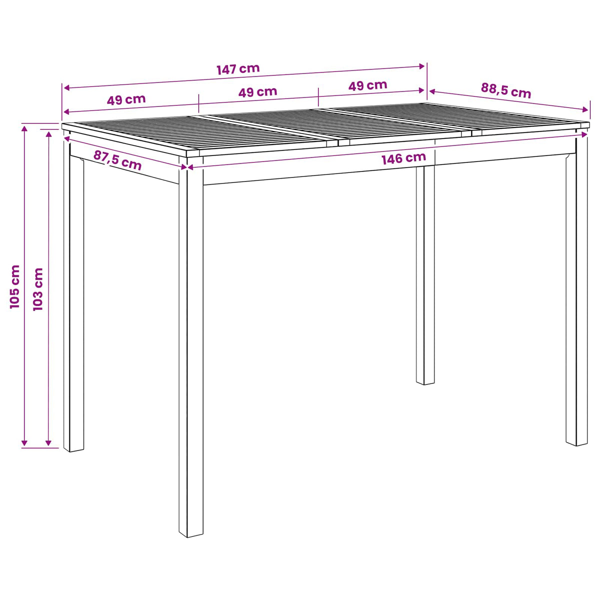 Tuinbar Tafel Wit 147 x 88,5 x 105 cm Massief Acaciahout