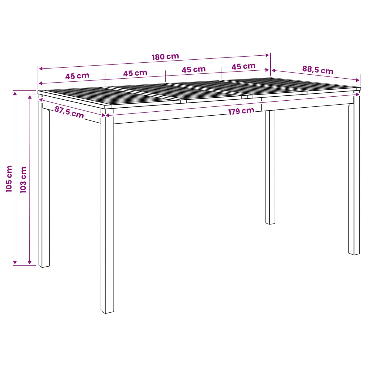 Tuinbar Tafel Wit 180 x 88,5 x 105 cm Massief Acaciahout