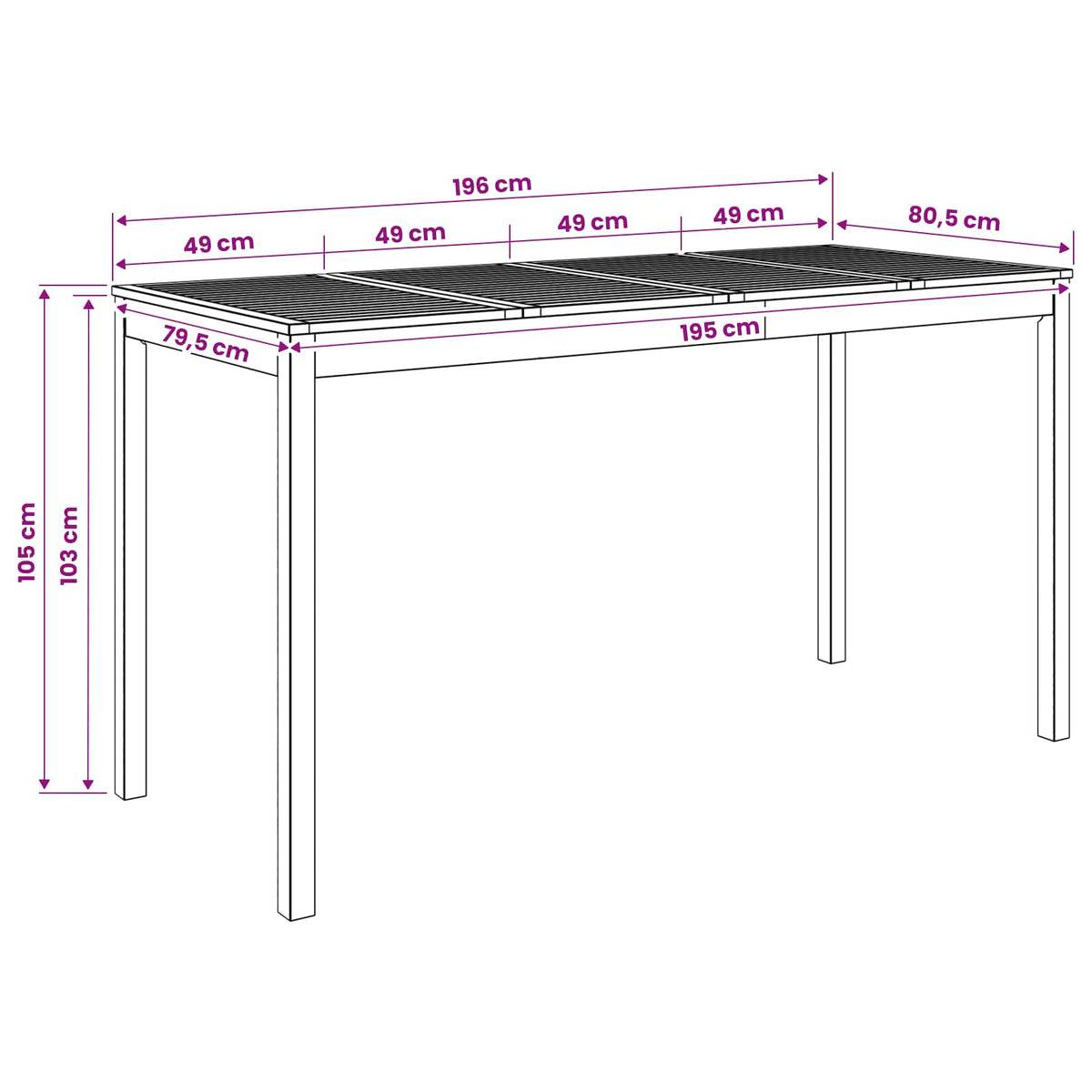 Tuinbar Tafel Wit 196 x 80,5 x 105 cm Massief Acaciahout