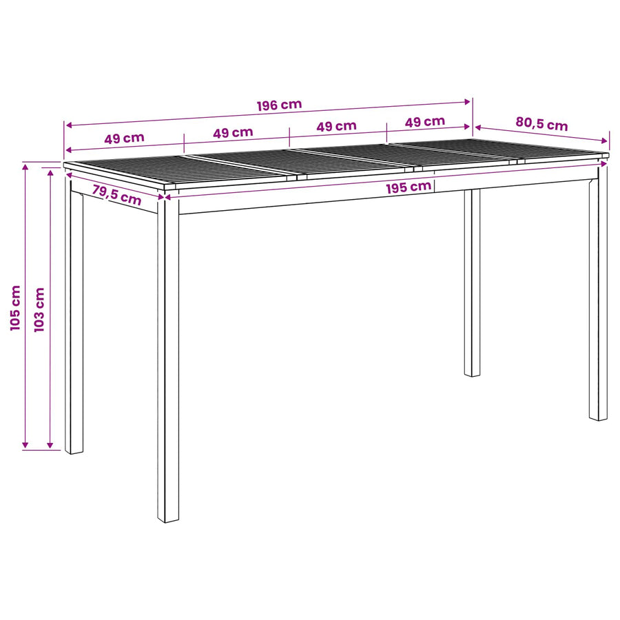 Tuinbar Tafel Wit 196 x 80,5 x 105 cm Massief Acaciahout