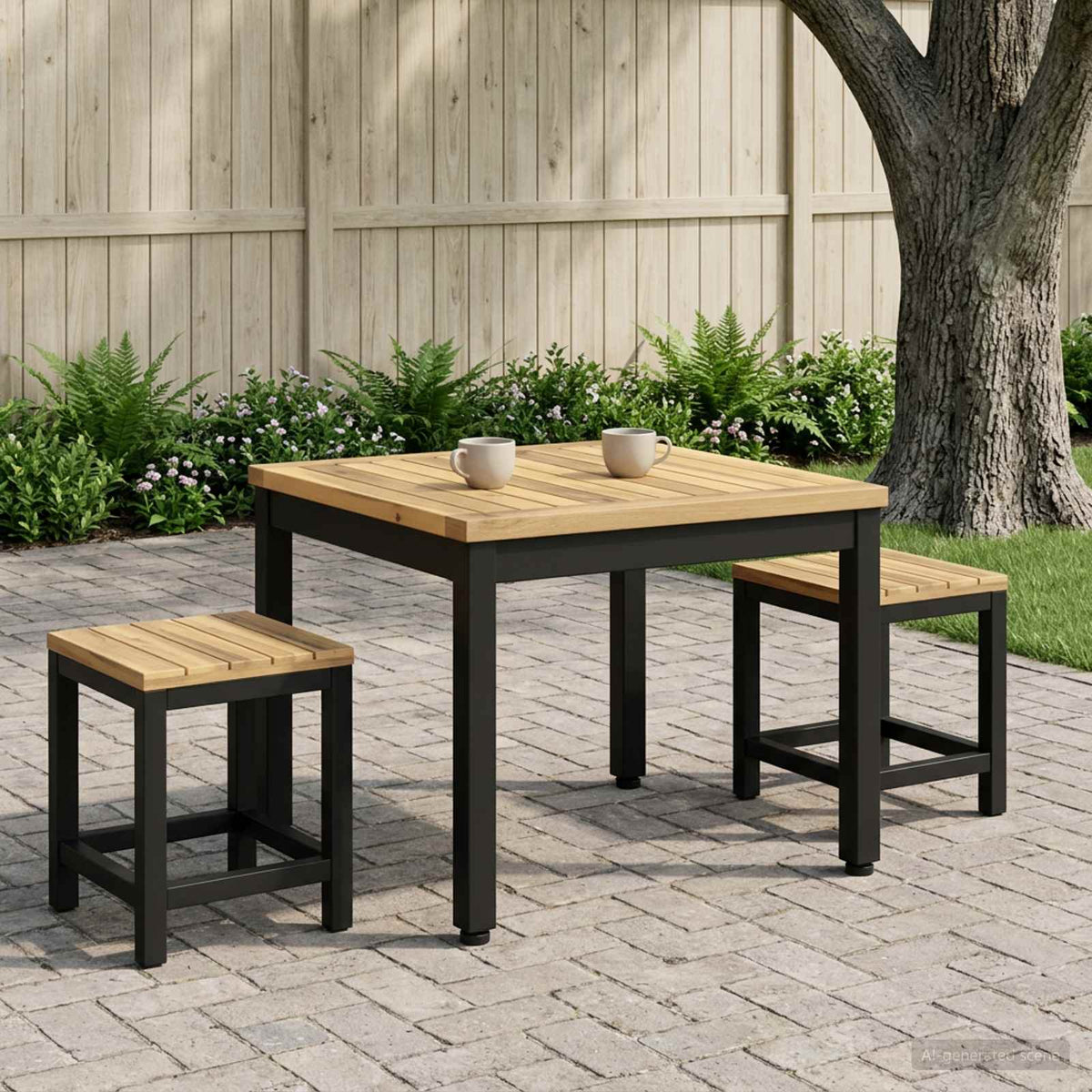 Salontafel Wit en zwart 50 x 48,5 x 36 cm Massief Acaciahout