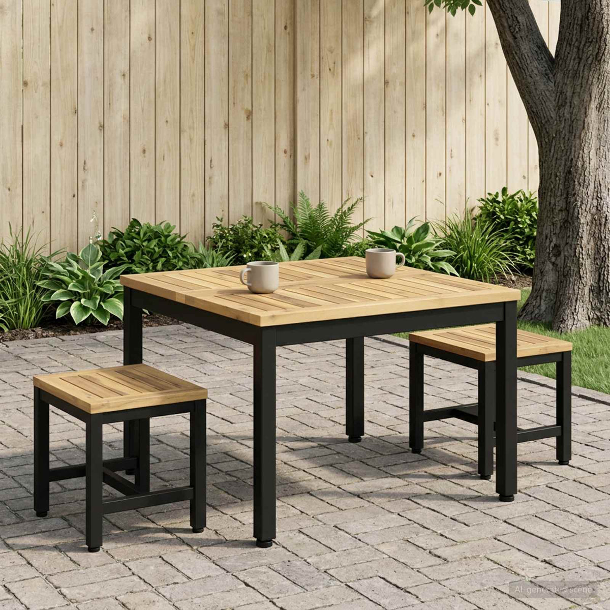 Salontafel Wit en zwart 60 x 60,5 x 36 cm Massief Acaciahout