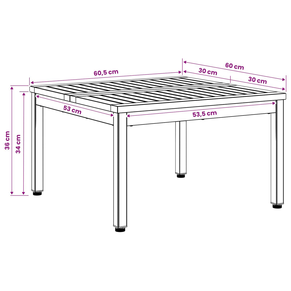 Salontafel Wit en zwart 60 x 60,5 x 36 cm Massief Acaciahout