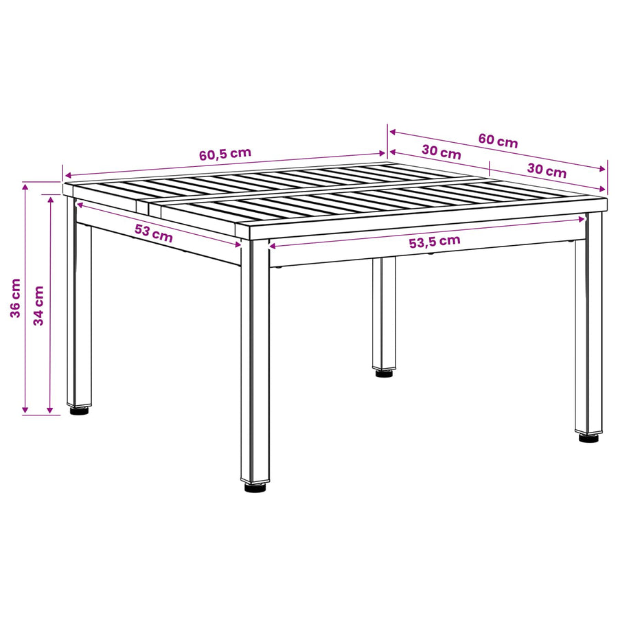 Salontafel Wit en zwart 60 x 60,5 x 36 cm Massief Acaciahout