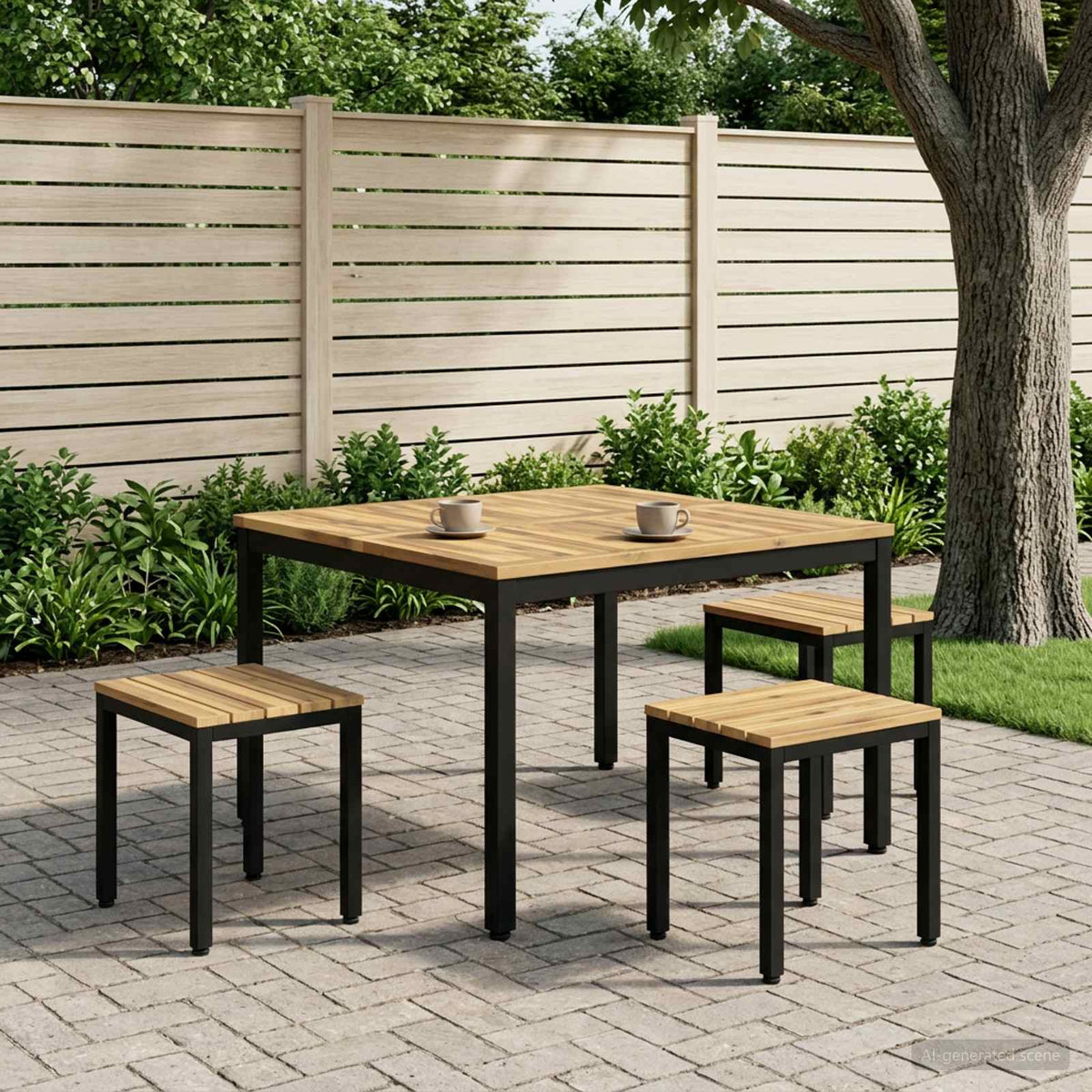 Salontafel Wit en zwart 100 x 100,5 x 45 cm Massief Acaciahout
