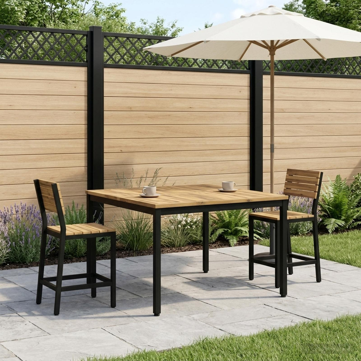 Salontafel Wit en zwart 100 x 100,5 x 45 cm Massief Acaciahout