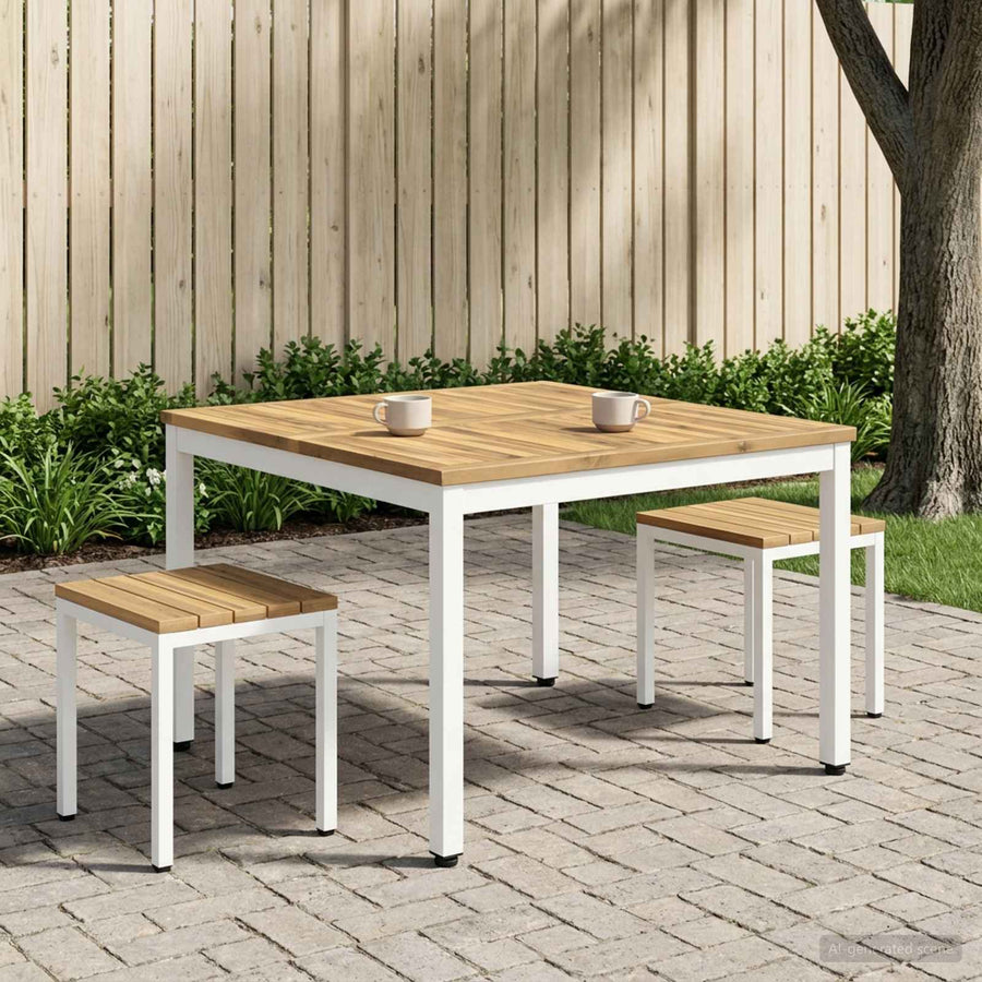Salontafel Wit 100 x 100,5 x 45 cm Massief Acaciahout