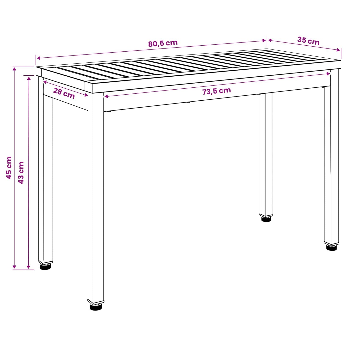 Tuinbank 80,5 x 35 x 45 cm Massief Acaciahout Wit en zwart
