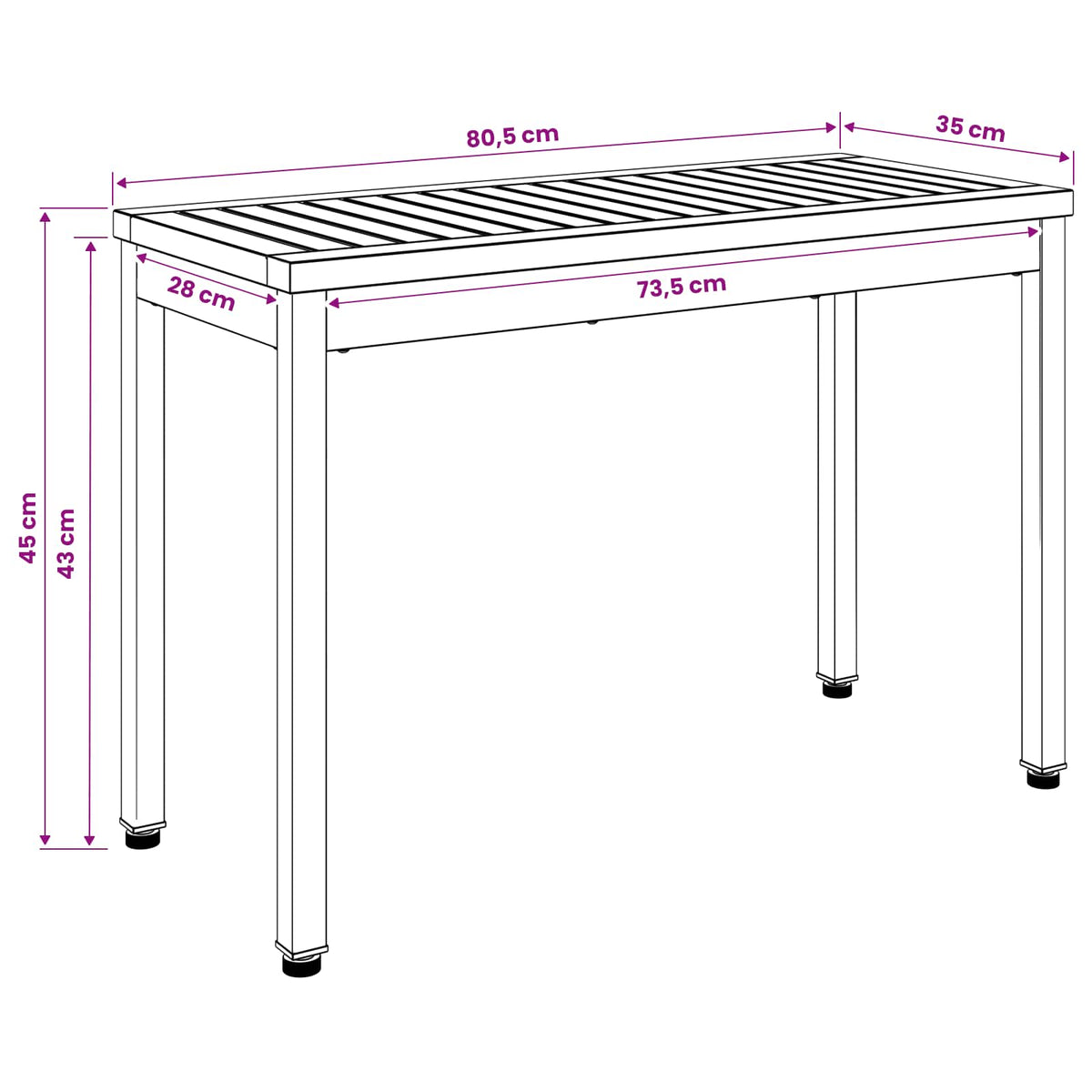 Tuinbank 80,5 x 35 x 45 cm Massief Acaciahout Wit Rechthoekig