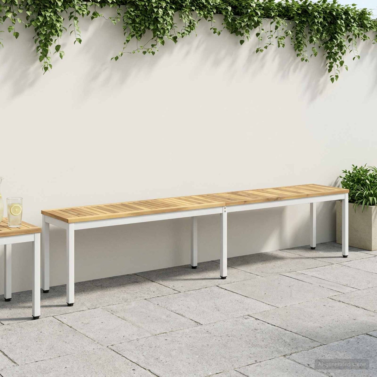 Tuinbank 201 x 35 x 45 cm Massief Acaciahout Wit Rechthoekig