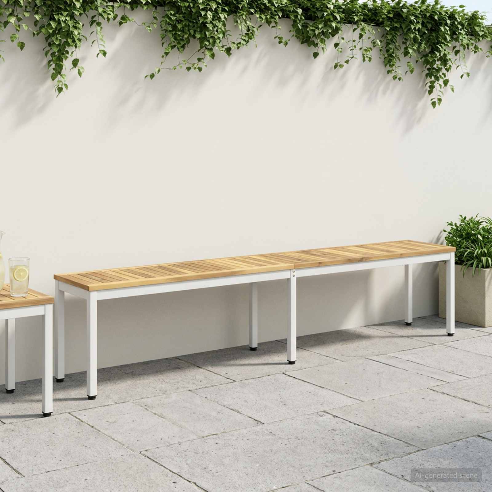 Tuinbank 201 x 35 x 45 cm Massief Acaciahout Wit Rechthoekig