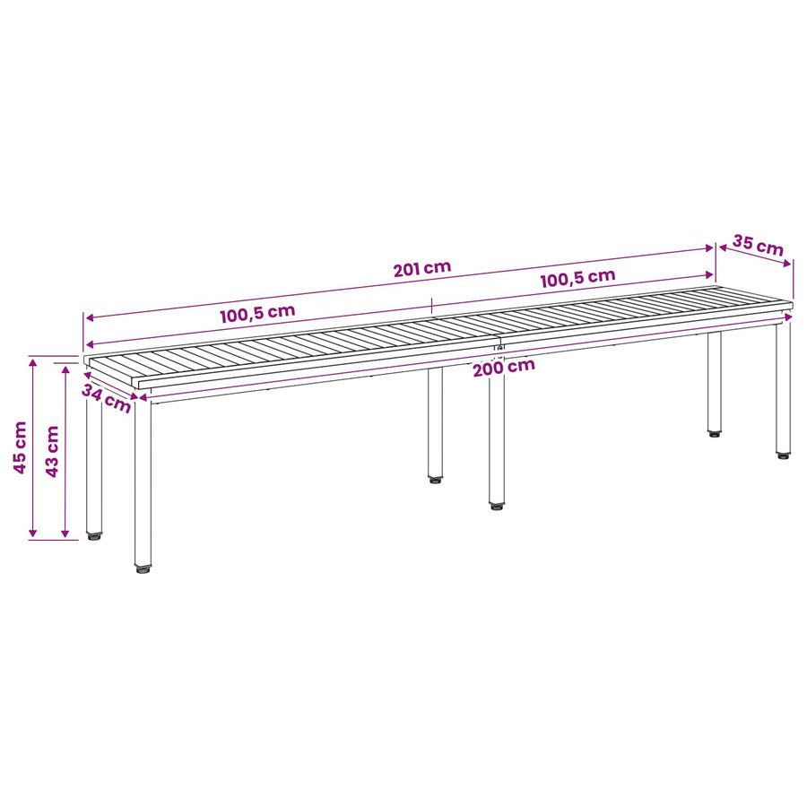 Tuinbank 201 x 35 x 45 cm Massief Acaciahout Wit Rechthoekig