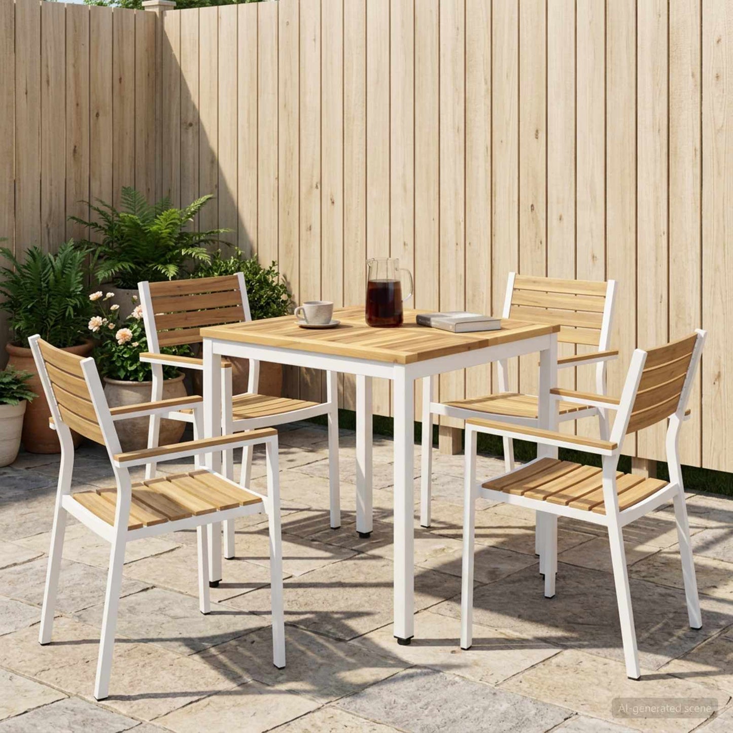 Tuindiner tafel Wit 60 x 60,5 x 75 cm Massief Acaciahout
