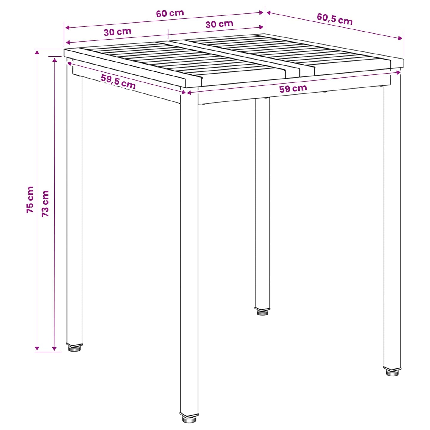 Tuindiner tafel Wit 60 x 60,5 x 75 cm Massief Acaciahout