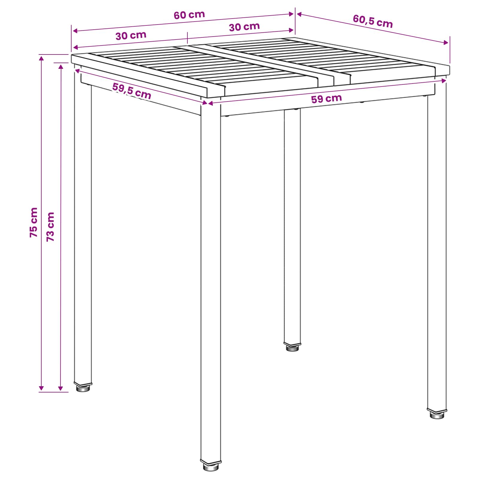 Tuindiner tafel Wit 60 x 60,5 x 75 cm Massief Acaciahout