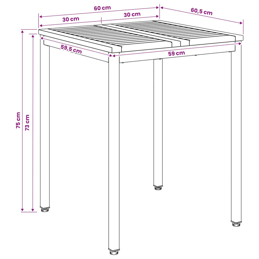 Tuindiner tafel Wit 60 x 60,5 x 75 cm Massief Acaciahout