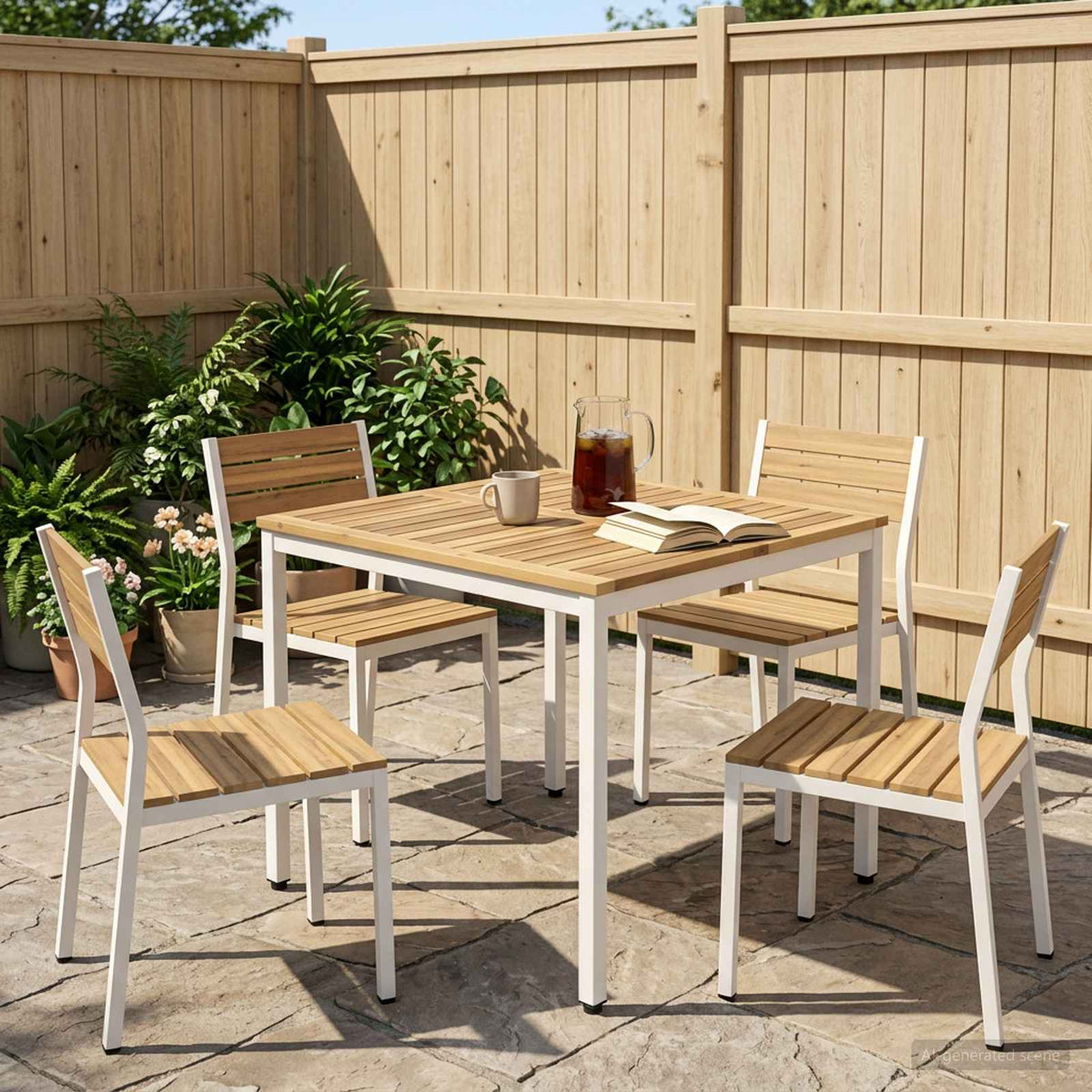 Tuindiner tafel Wit 80 x 80,5 x 75 cm Massief Acaciahout