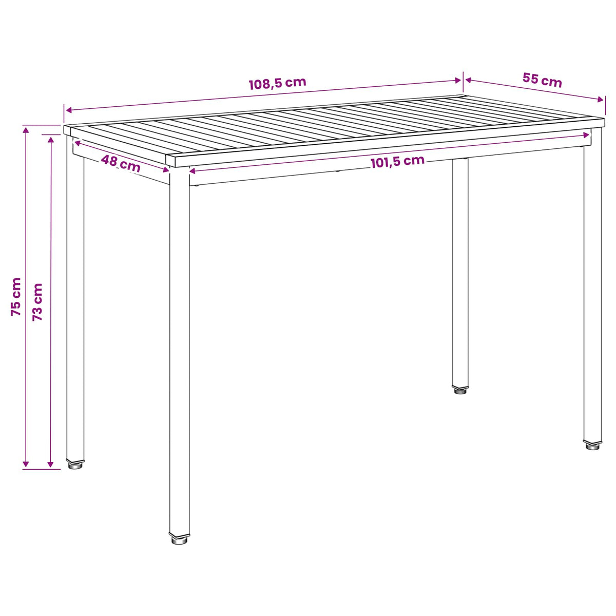 Tuindiner tafel Wit 108,5 x 55 x 75 cm Massief Acaciahout