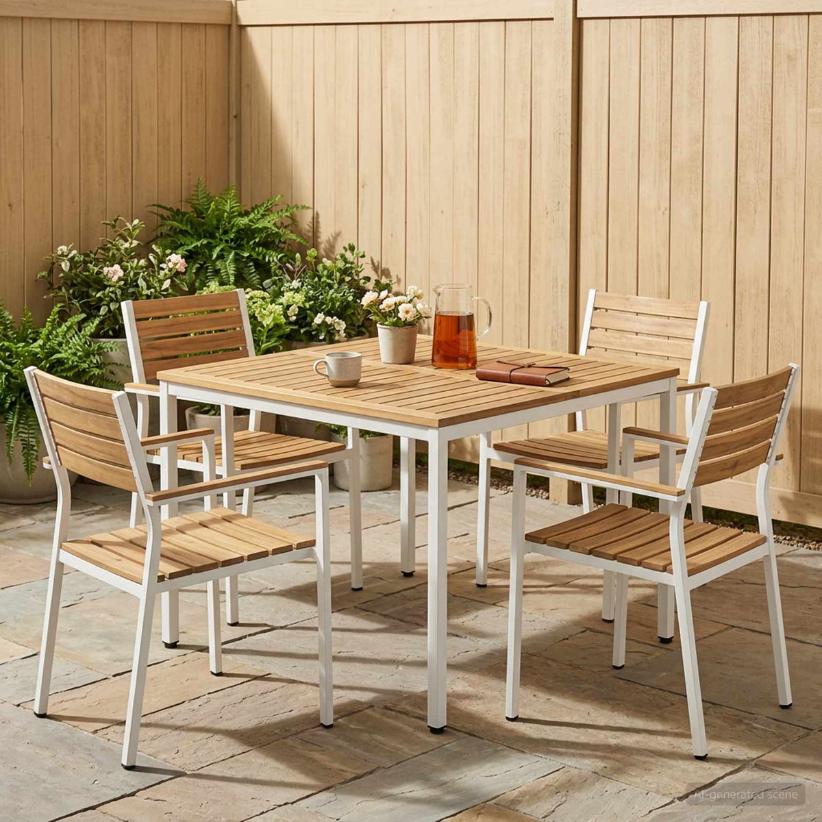 Tuindiner tafel Wit 110 x 108,5 x 75 cm Massief Acaciahout