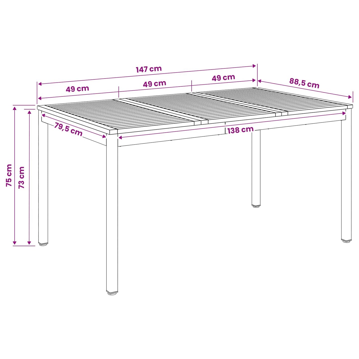 Tuindiner tafel Wit en zwart 147 x 88,5 x 75 cm