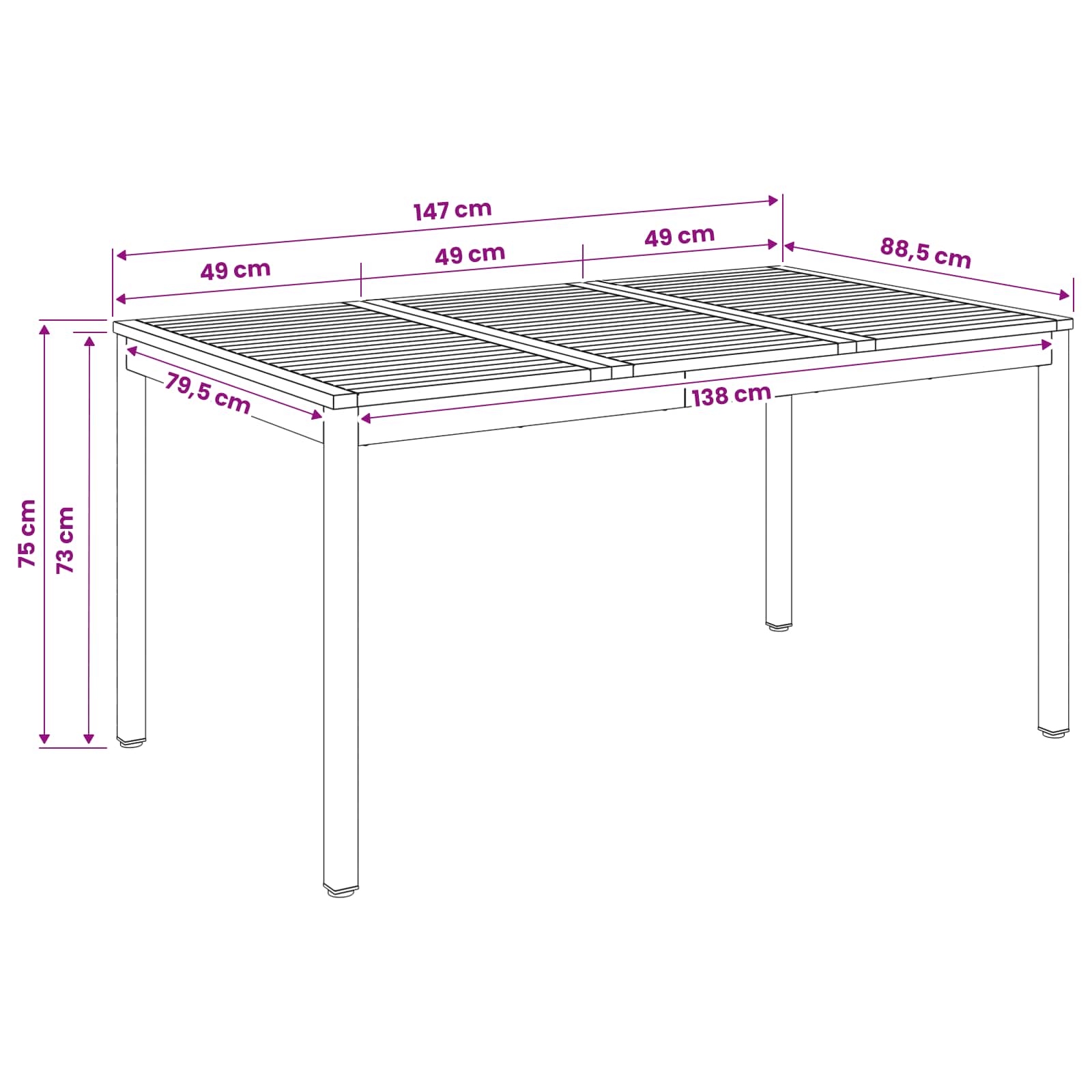 Tuindiner tafel Wit en zwart 147 x 88,5 x 75 cm