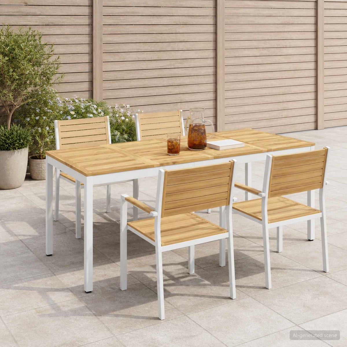 Tuindiner tafel Wit 147 x 88,5 x 75 cm Massief Acaciahout