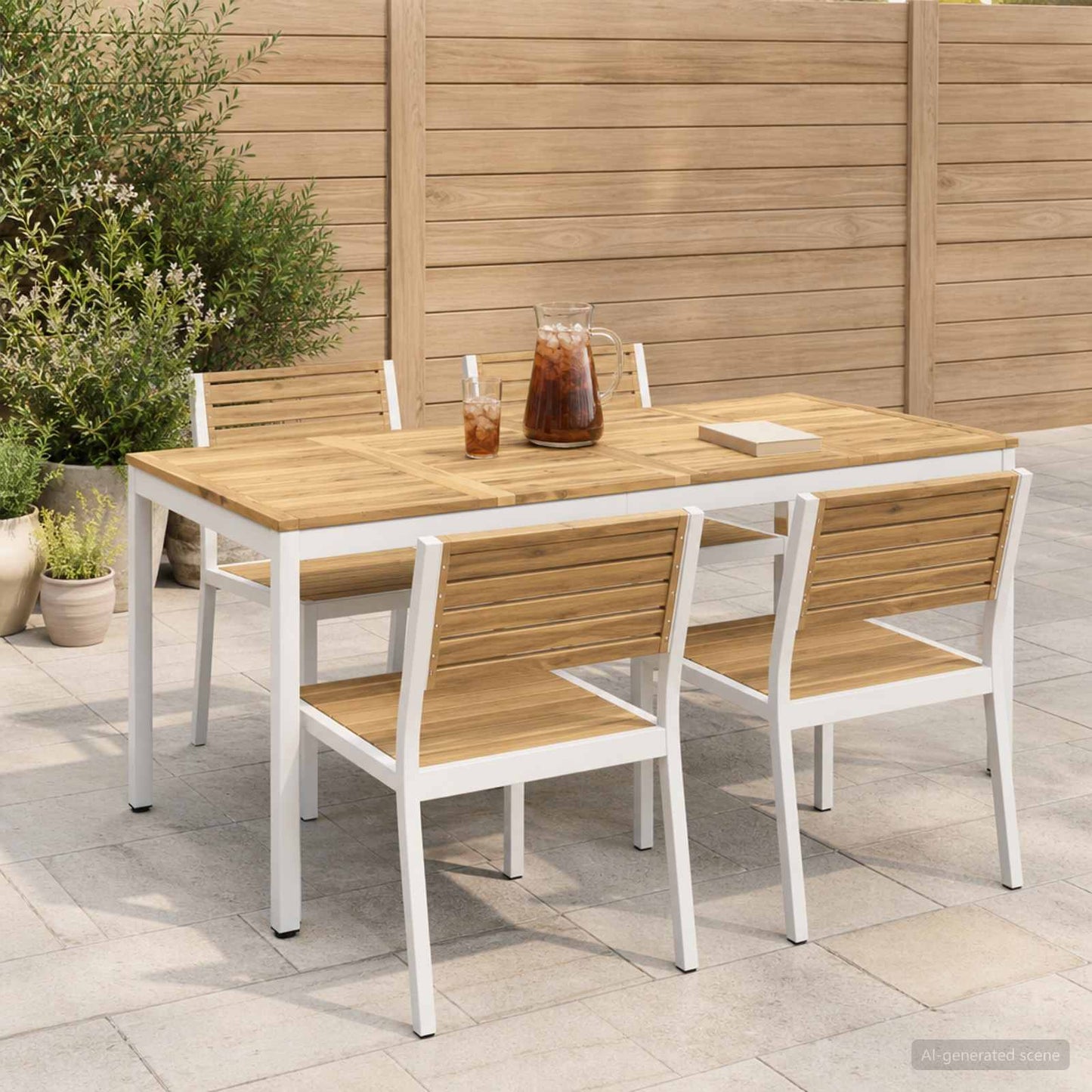 Tuindiner tafel Wit 180 x 88,5 x 75 cm Massief Acaciahout