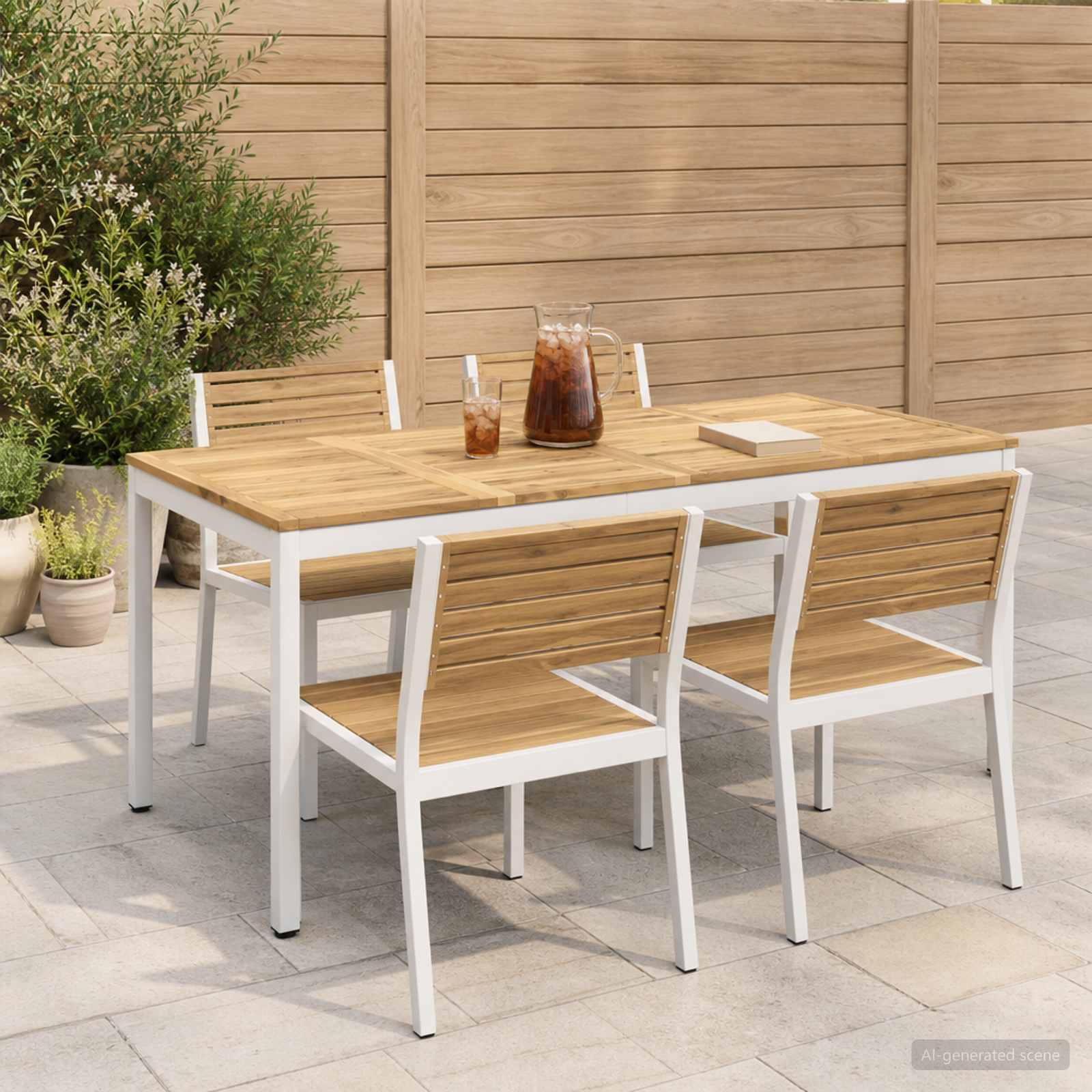 Tuindiner tafel Wit 180 x 88,5 x 75 cm Massief Acaciahout