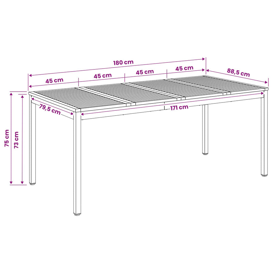 Tuindiner tafel Wit 180 x 88,5 x 75 cm Massief Acaciahout