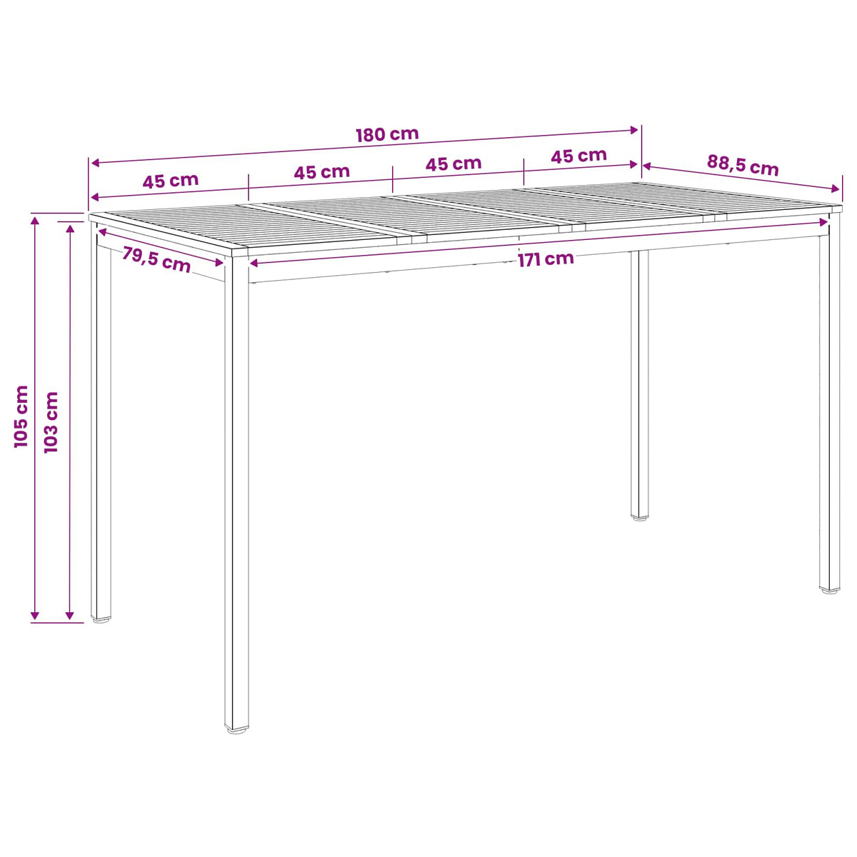 Tuinbar Tafel Wit 180 x 88,5 x 105 cm Massief Acaciahout