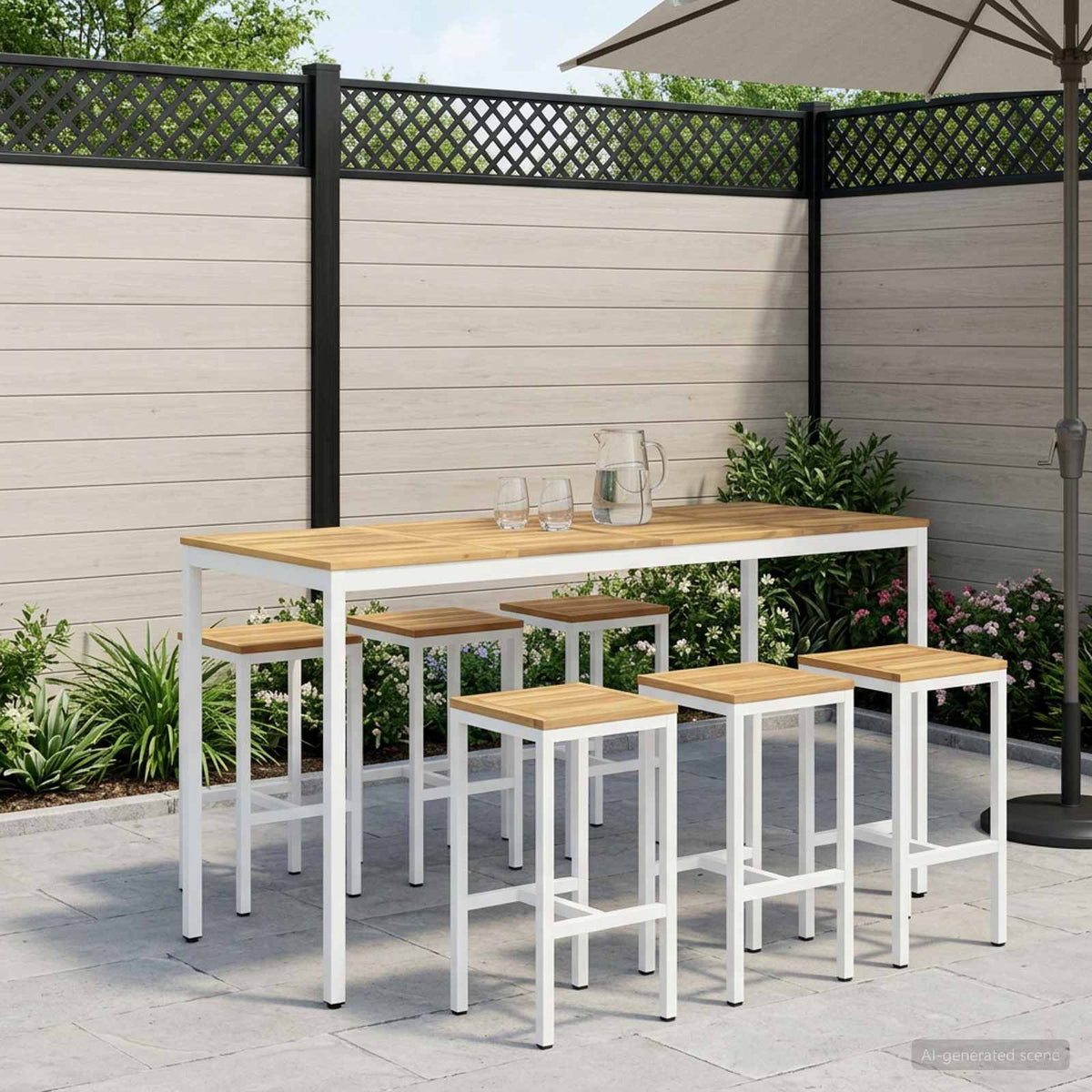Tuinbar Tafel Wit 196 x 80,5 x 105 cm Massief Acaciahout