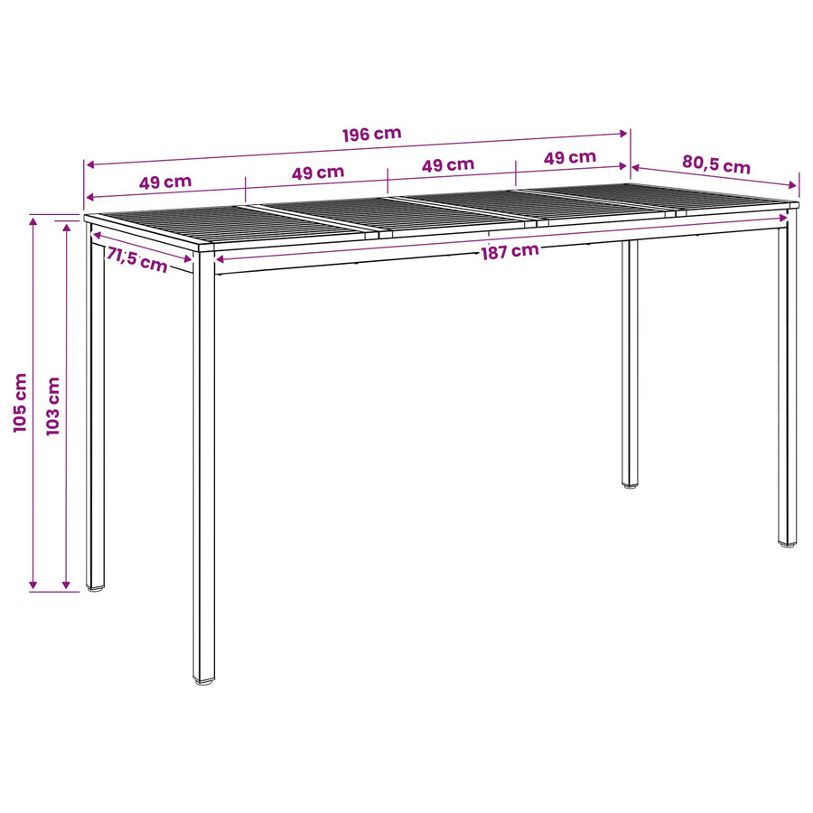Tuinbar Tafel Wit 196 x 80,5 x 105 cm Massief Acaciahout