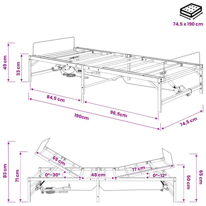 Elektrisch Verstelbaar Bedframe Zwart 75 x 190 cm Staal
