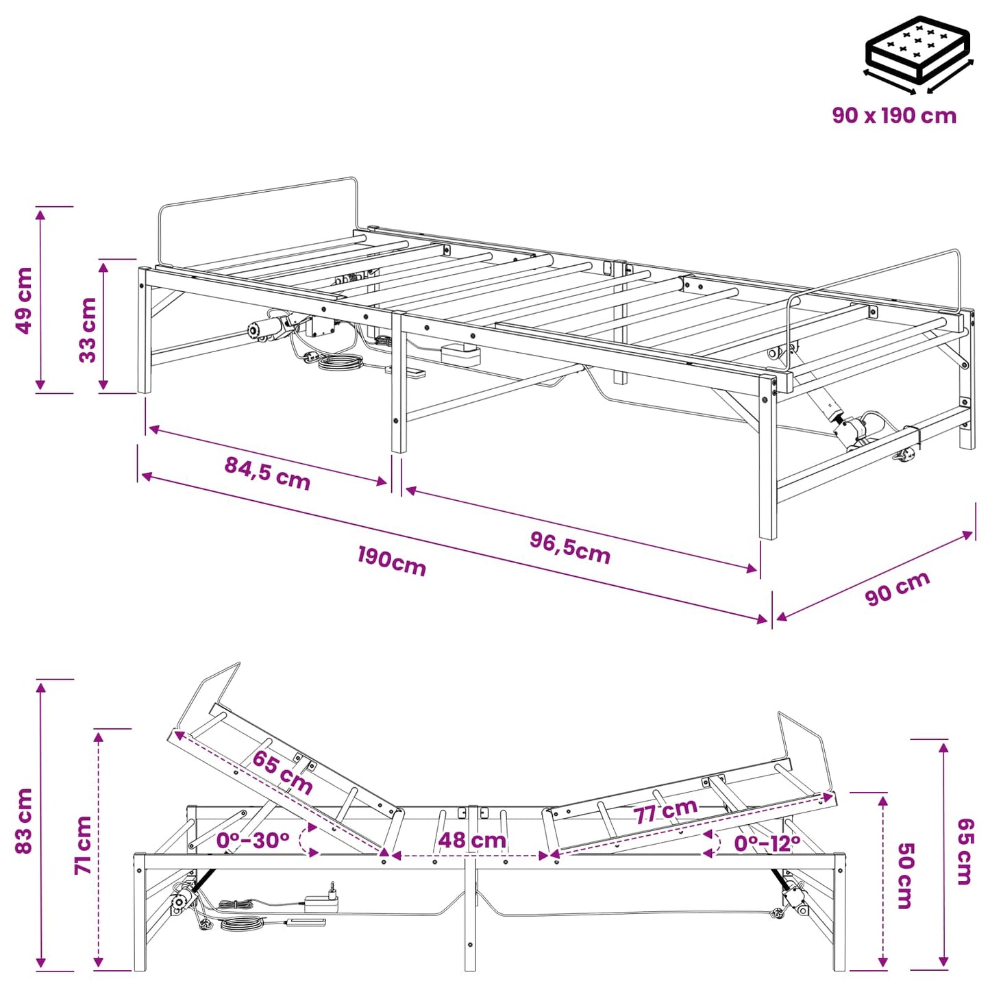 Elektrisch Verstelbaar Bedframe Zwart 90 x 190 cm Staal