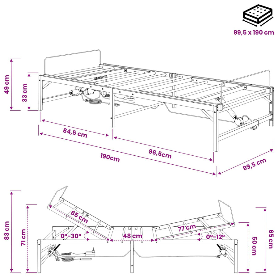 Elektrisch Verstelbaar Bedframe Zwart 100 x 190 cm Staal