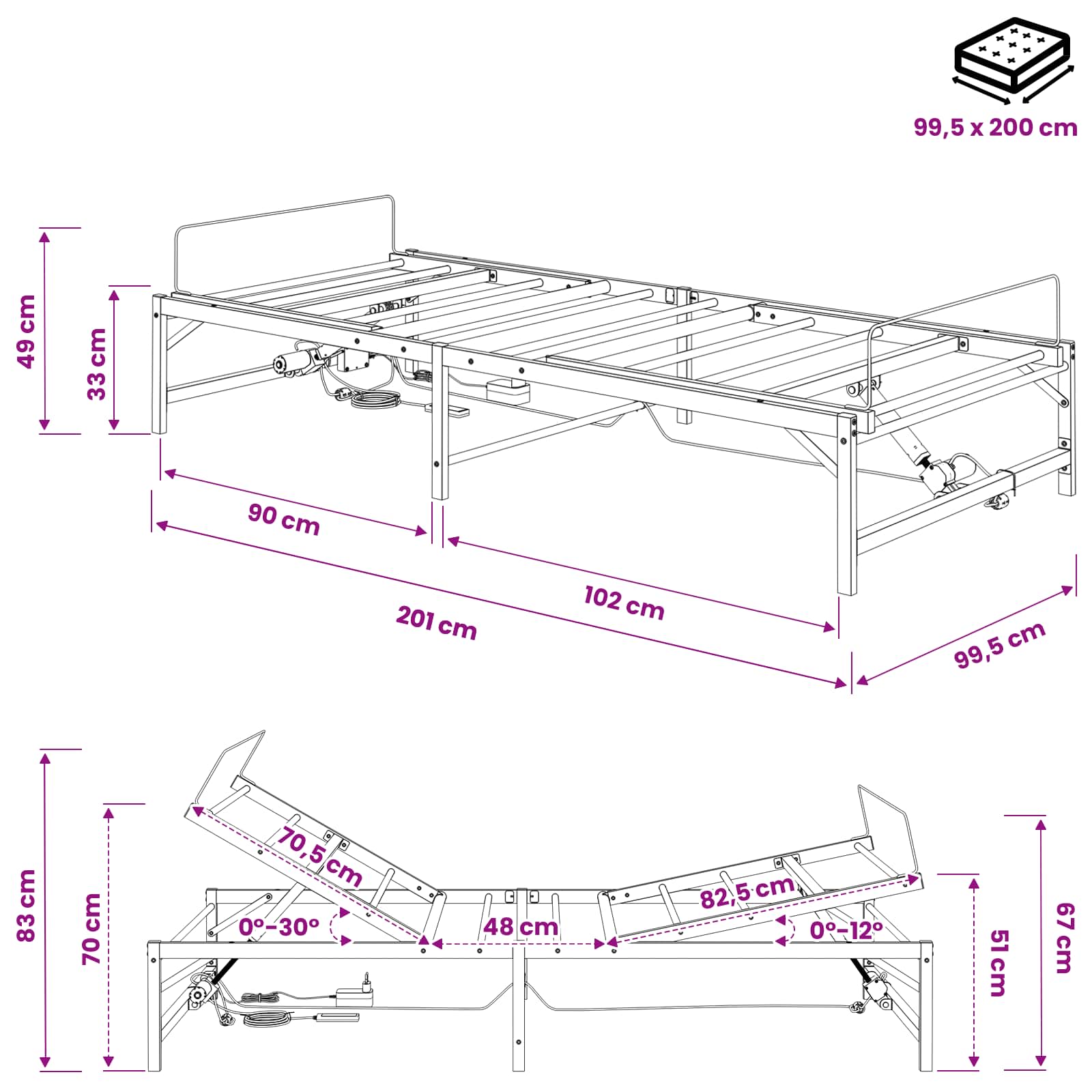 Elektrisch Verstelbaar Bedframe Zwart 100 x 200 cm Staal