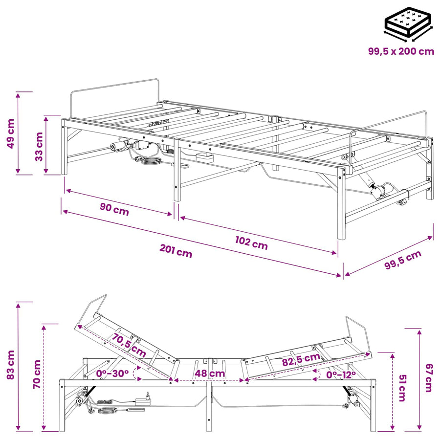Elektrisch Verstelbaar Bedframe Zwart 100 x 200 cm Staal