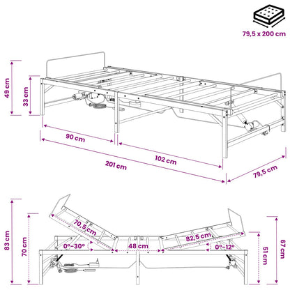Elektrisch Verstelbaar Bedframe Wit 80 x 200 cm Staal