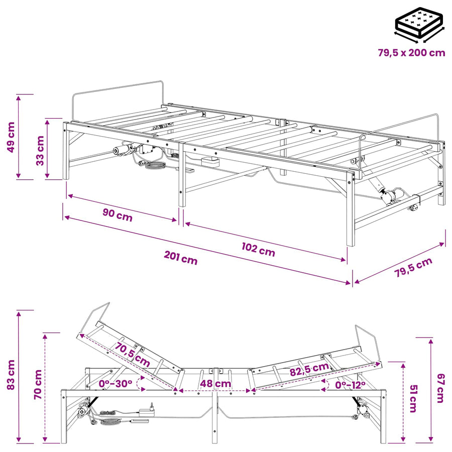 Elektrisch Verstelbaar Bedframe Wit 80 x 200 cm Staal
