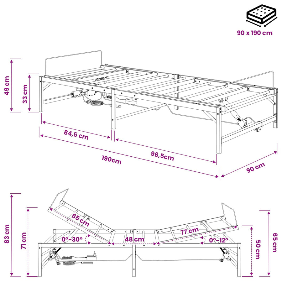Elektrisch Verstelbaar Bedframe Wit 90 x 190 cm Staal