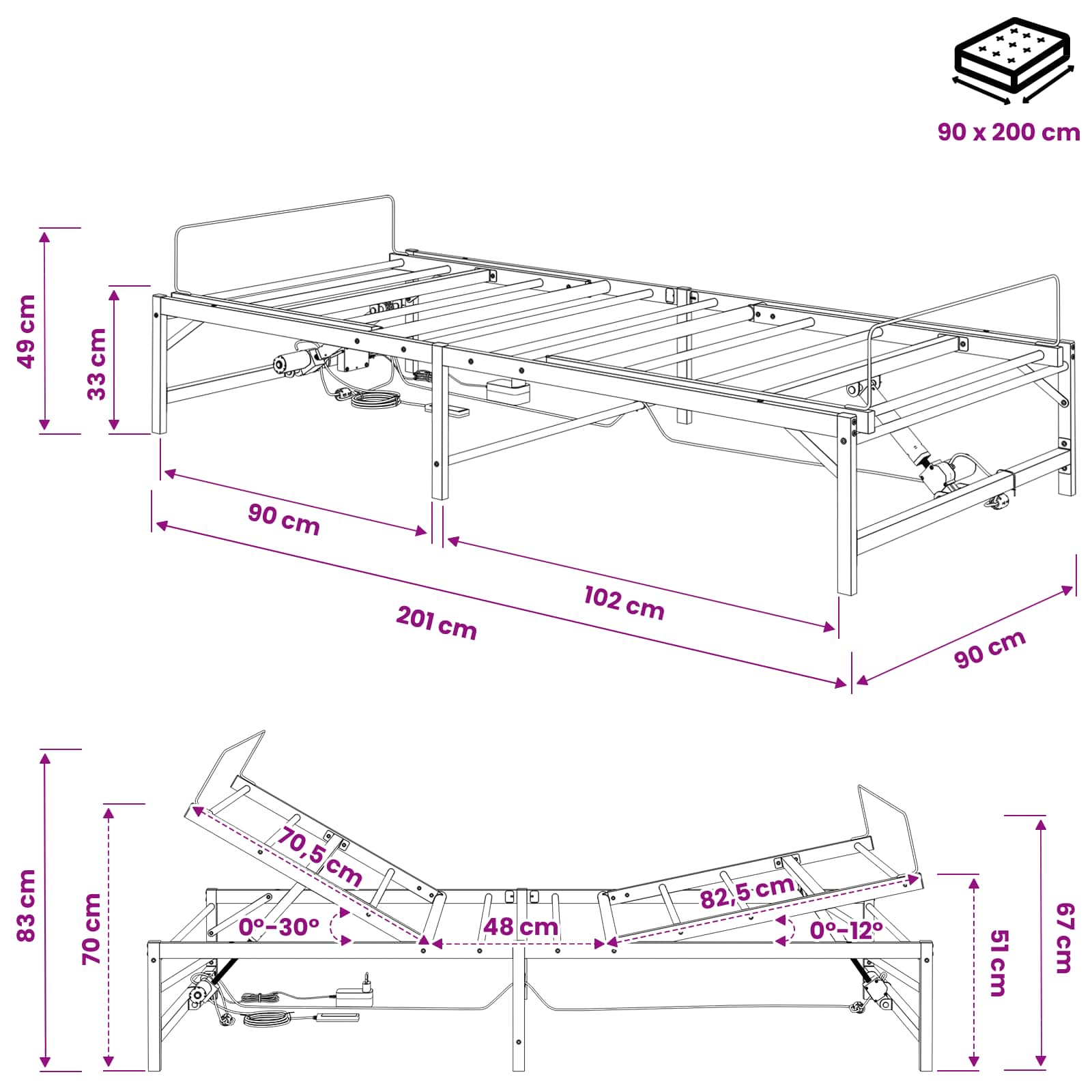 Elektrisch Verstelbaar Bedframe Wit 90 x 200 cm Staal