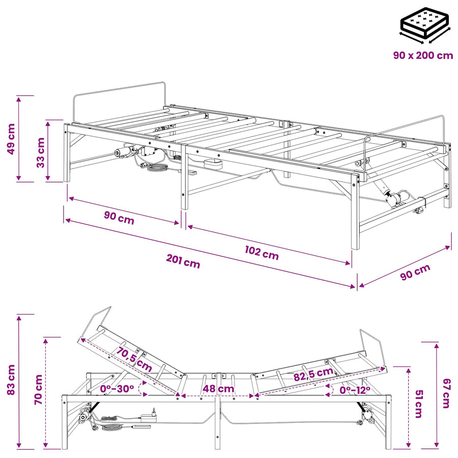 Elektrisch Verstelbaar Bedframe Wit 90 x 200 cm Staal